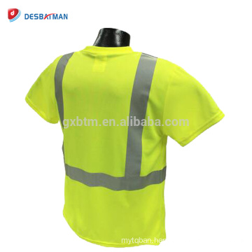 2018 Performance Dry Fit High Visibility Mens Hi Vis Safety T-Shirt Custom Yellow Workwear Wholesale With Reflective Tape Bands